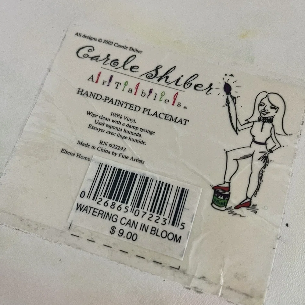 2002 Carole Shiber set 6 Artabilities handpainted vinyl placemats watering can